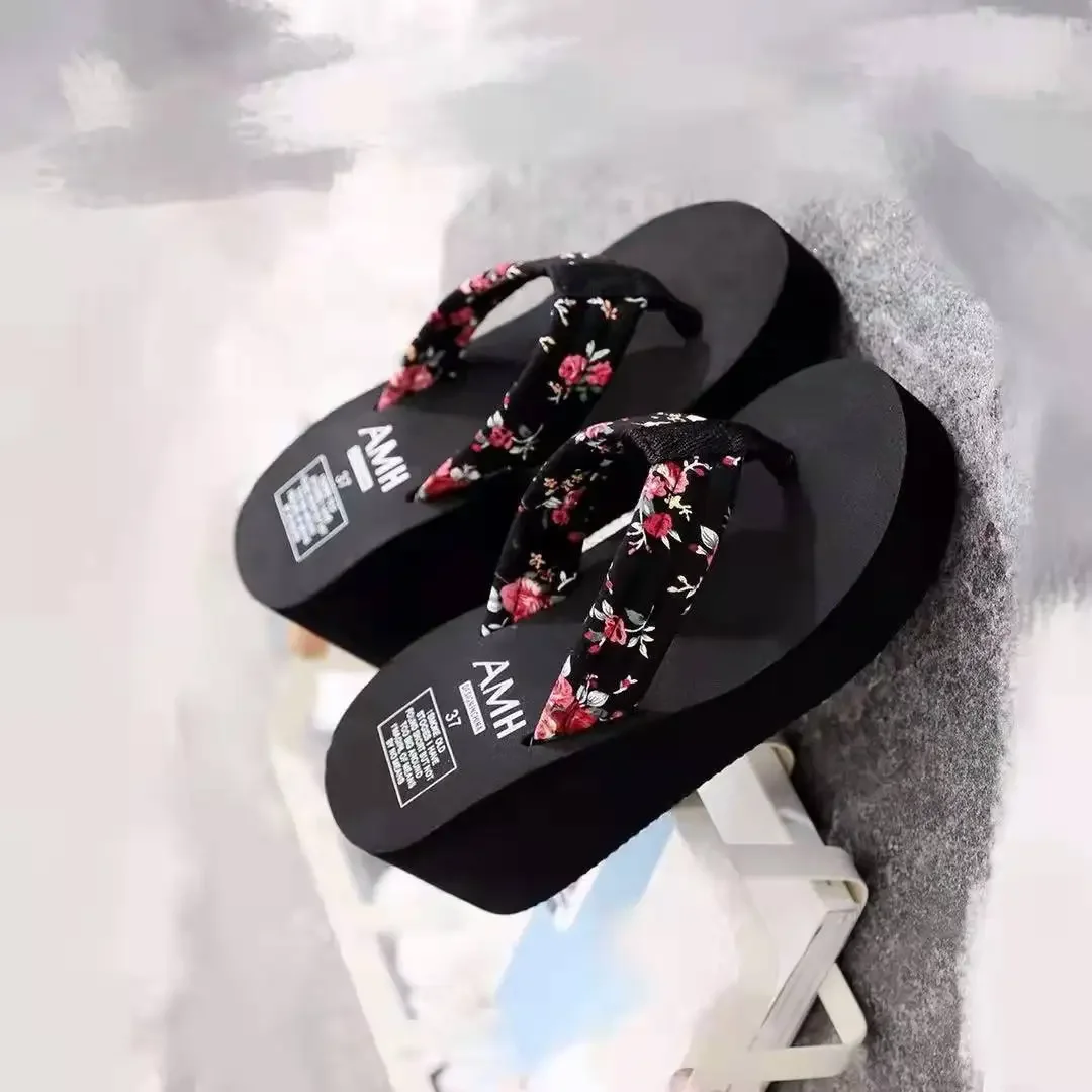 جديد المرأة الصنادل كعب سميك الصيف الشاطئ المضادة للانزلاق المألوف الأزهار النسخة الكورية شباشب لخارج المنزل مادة إيفا الوجه يتخبط #5