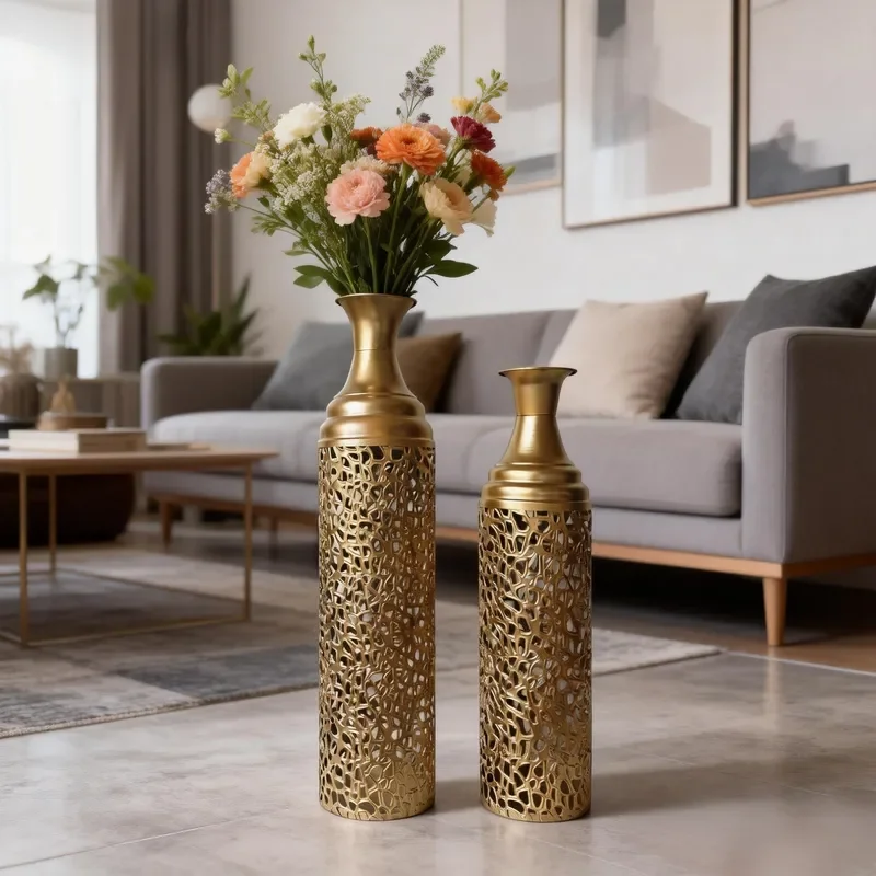 American Retro Floor to Ceiling Large Vase Set Metal Flower Pot Home Living Room Decor Arrangement Bucket Ornament B&B Soft