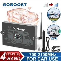GOBOOST 3g 4g 5g 4-band Cellular Amplifier For Car Use 70dB 700 850 900 1800 2100 MHz Network Signal Cell Repeater Antenna Kit