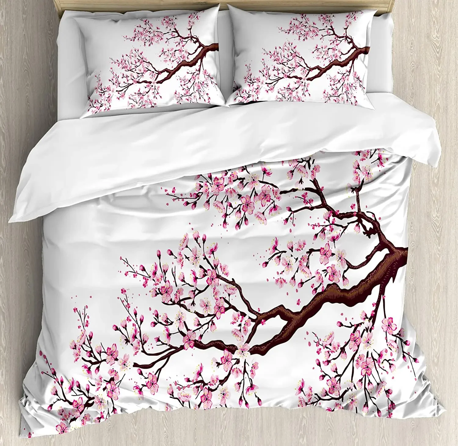 Japanese Bedding Set For Bedroom Bed Home Branch Of A Flourishing Sakura Tree Flowers Cher Duvet Cover Quilt Cover Pillowcase