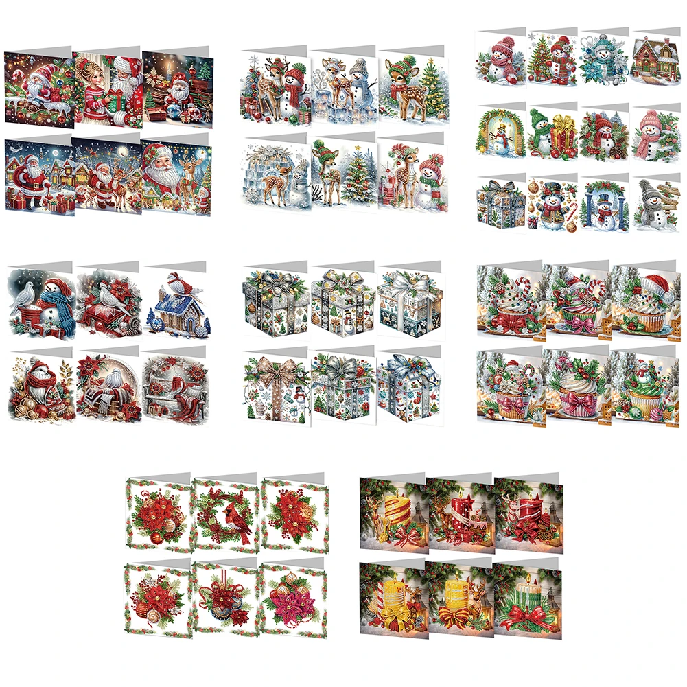 

6/12Pcs Christmas Snowman Diamond Handmade Card DIY Diamond Painting Card Diamond Drawing Card Gift for Family Friends and Lover