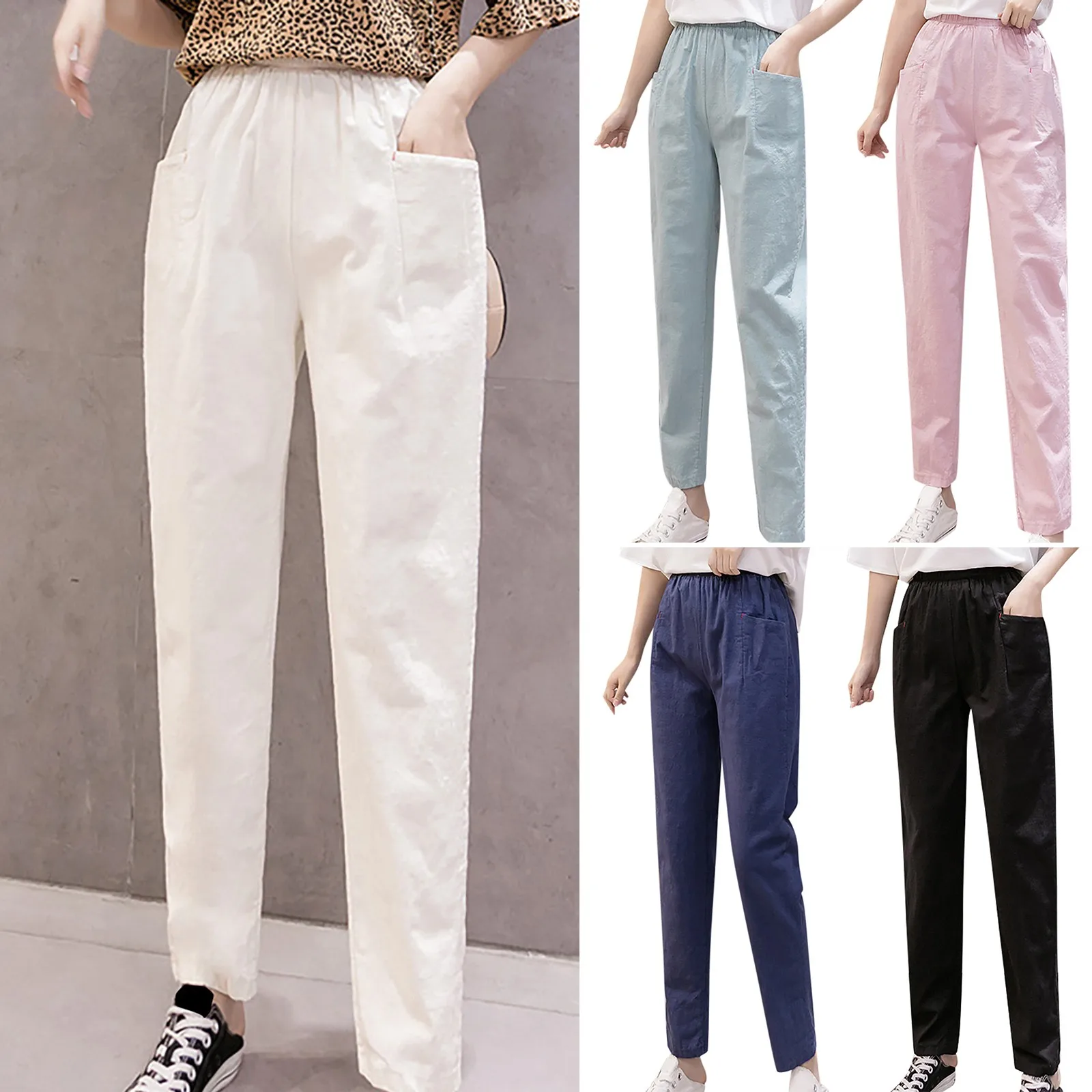 

Women's Loose And Slim Versatile Casual Cotton And Linen Cropped Pants Harem Clothes for Women solid color vintage Trousers