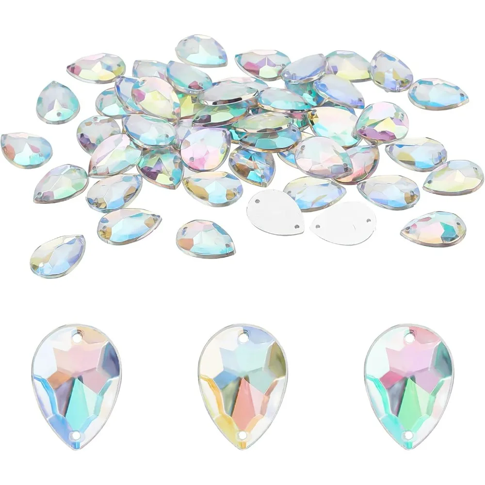 250Pcs Teardrop Shape Acrylic Sew Rhinestone 18x13x3mm AB Color Crystals Bling Beads with Sew Hole Large Flat Back Crystals