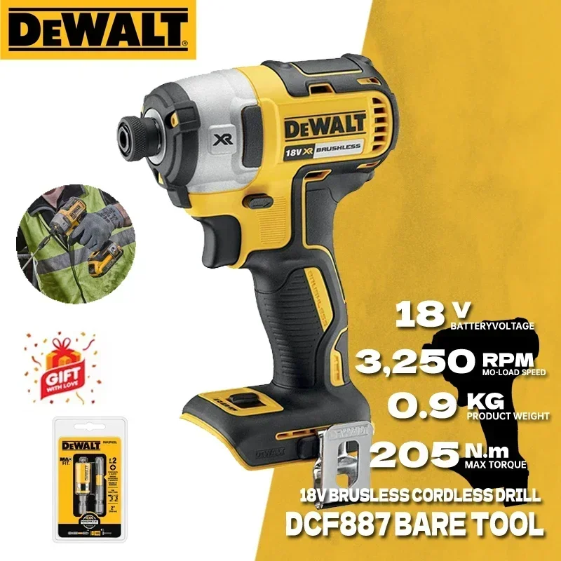 DEWALT беспроводная ударная дрель DCF887, неизолированный инструмент, 1/4 дюймов, электрическая отвертка, бесщеточный двигатель, 18 в, DCF887N с