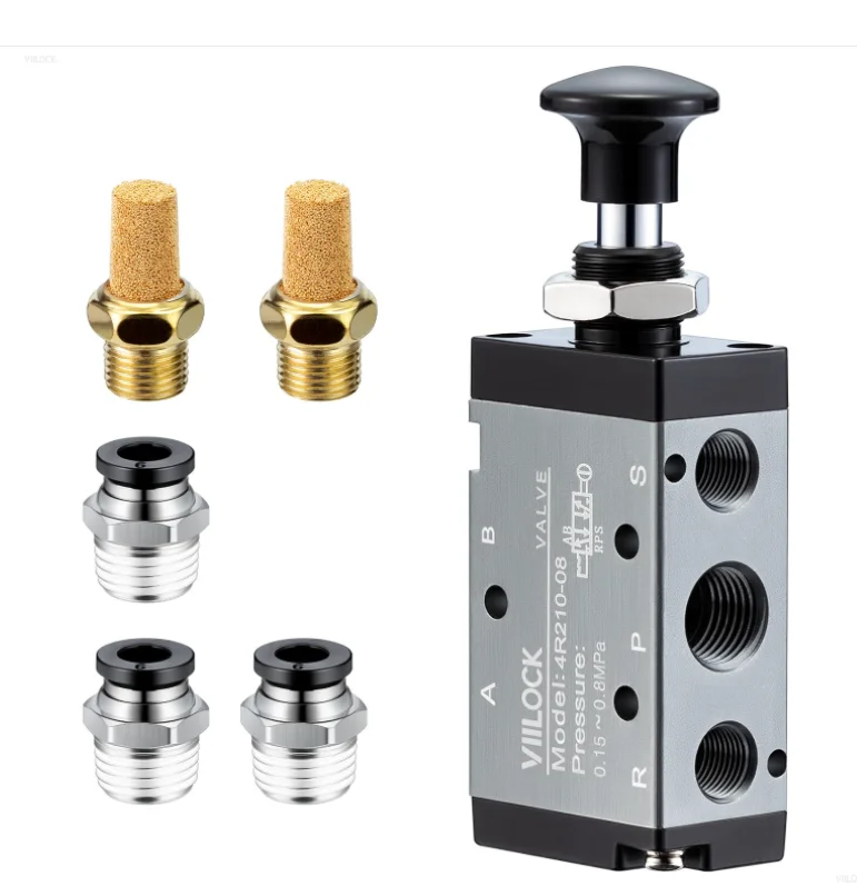 Pneumatic Air Hand-operated Valve, 5-way 2-position 1/4 NPT Solenoid Valve Manual Control Direct Drive Push-Pull 4R210-08