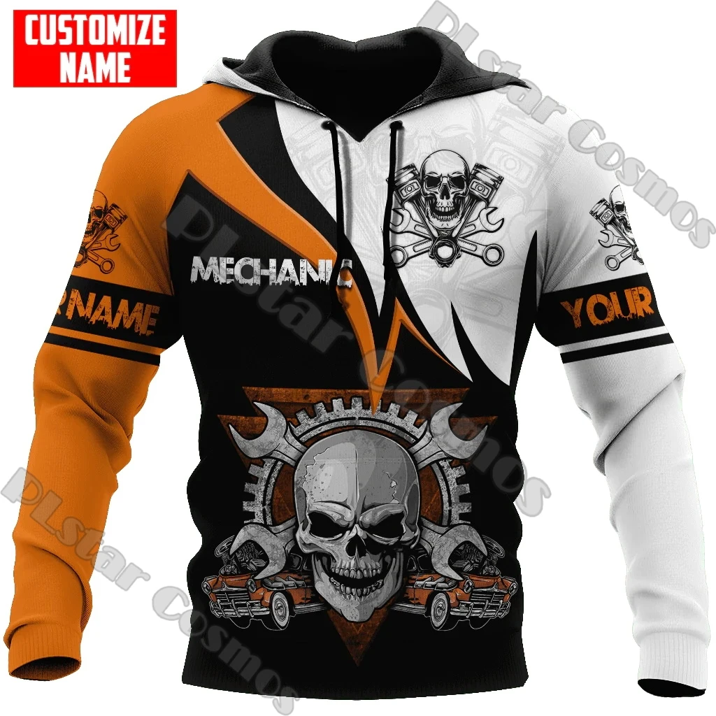 

PLstar Cosmos Mechanic Skull Custom Name Auto Mechanic 3D Printed Men's Hoodie & Sweatshirt Unisex Casual zipped hoodie HW17