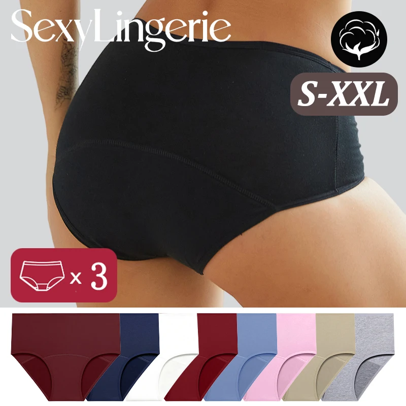 3 Teile/satz Baumwolle Hohe Taille Physiologischen Höschen Für Frauen Einfarbig Dicht Atmungsaktive Unterwäsche Menstruation Dessous