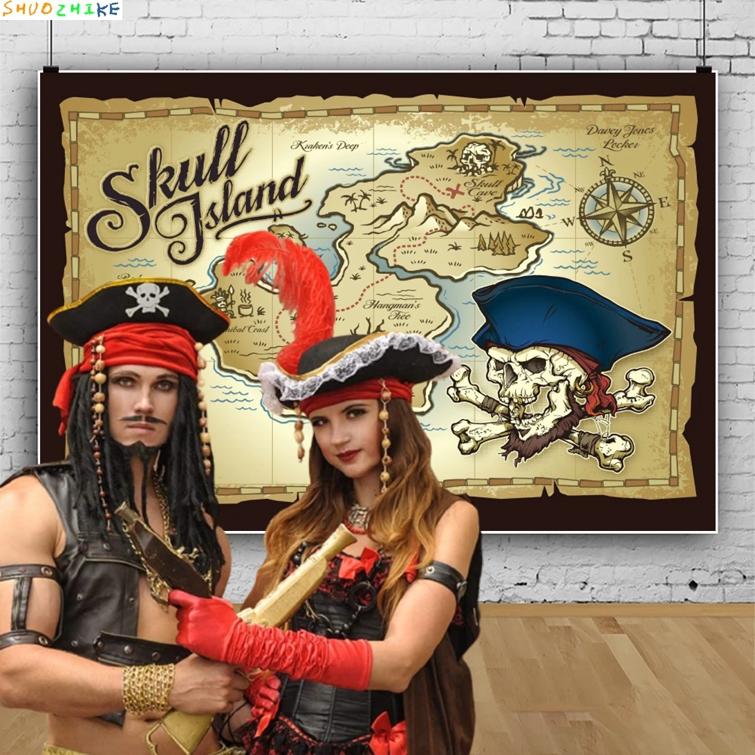 القراصنة خريطة الكنز خلفية طفل رضيع حفلة عيد ميلاد ديكور خمر الملاحة مغامرة السفينة الجمجمة التصوير خلفية الدعامة #4