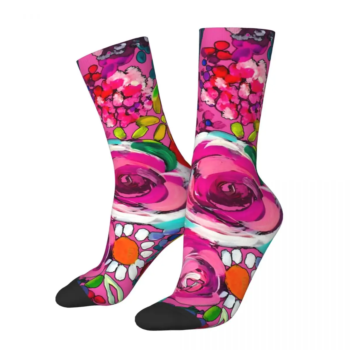 Calcetines de compresión con estampado de pintura de Les Fleurs para hombre, medias Retro de color rosa, Unisex, Harajuku, sin costuras, novedad