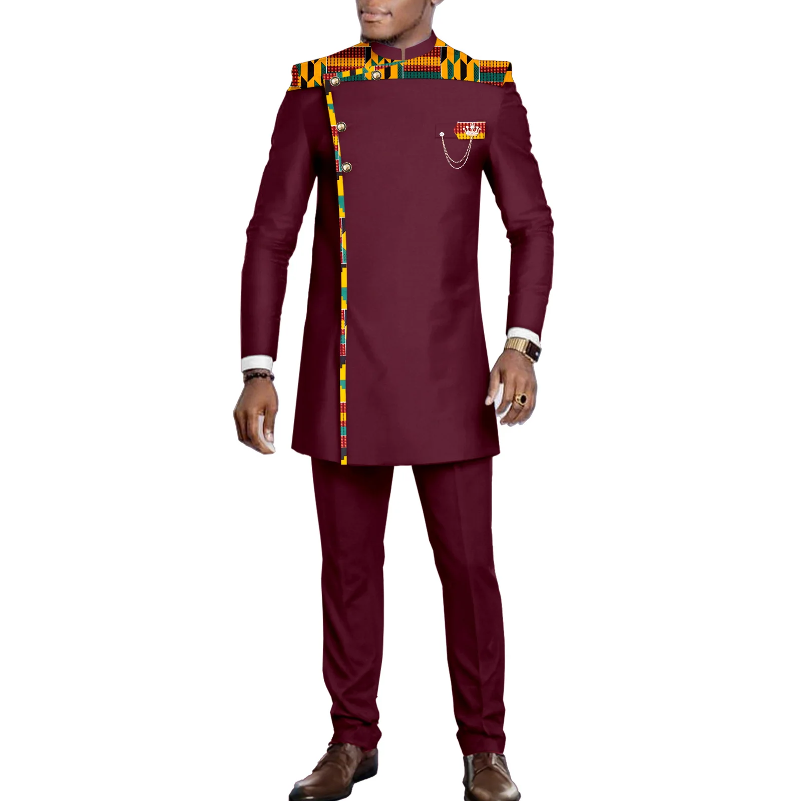 SEA&ALP African Suit for Men Fashion Dashiki Slim Fit 2 Piece Sets Long Sleeve Clothing Party Wedding Outfits