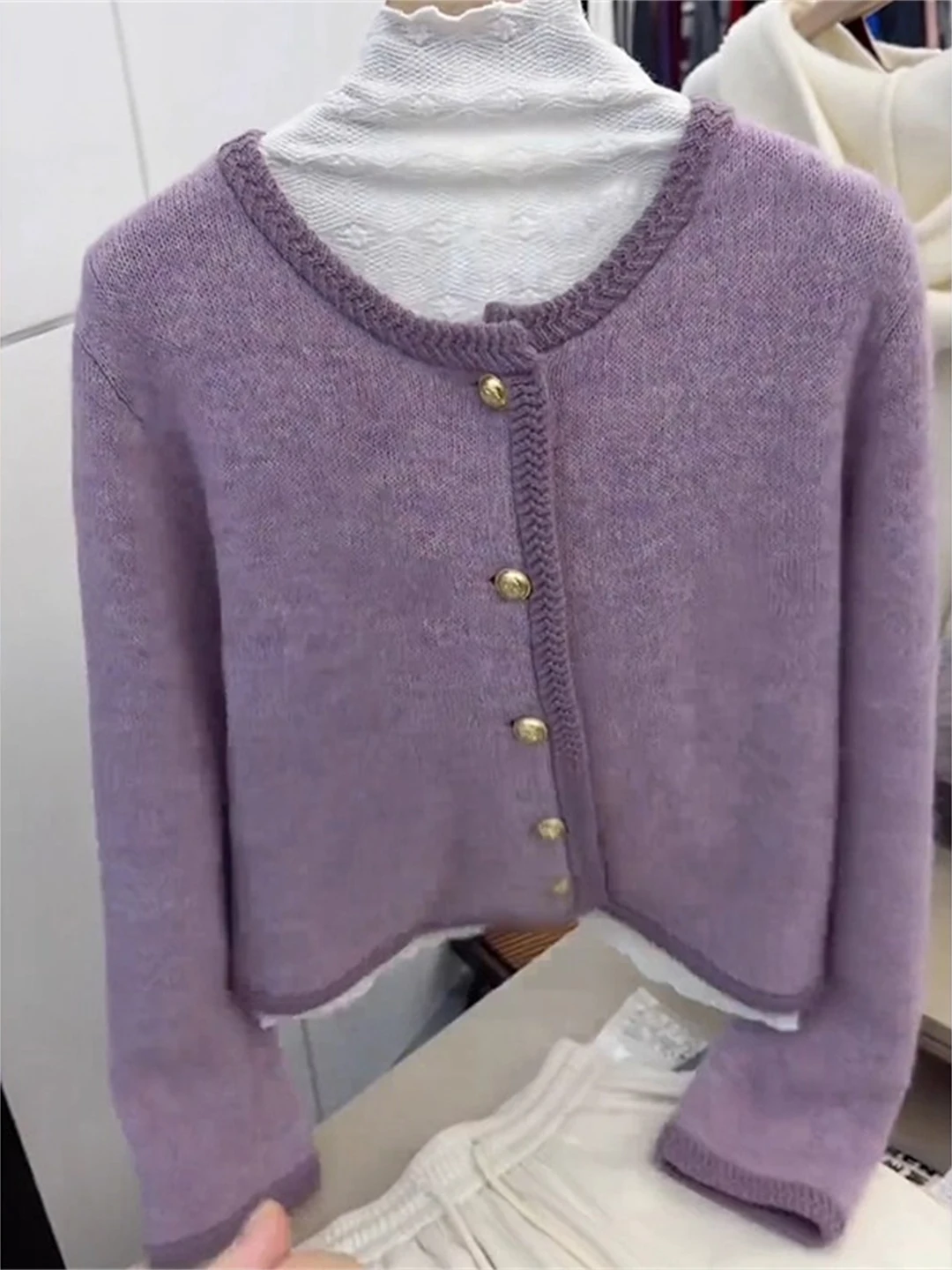 Ele Purple Lazy round Ne Knitted Open Cardigan Women's Top Soft Fraance Sle Super Beautiful Sweater Jaet for Autu...