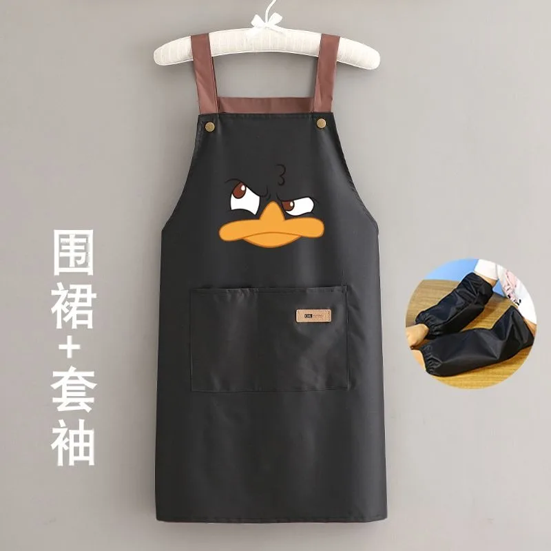 Waterproof Kitchen Apron With Pockets Restaurant Cartoon Duck Pattern Aprons Unisex Apron Kitchen Clean Printing Brief Apron Kit