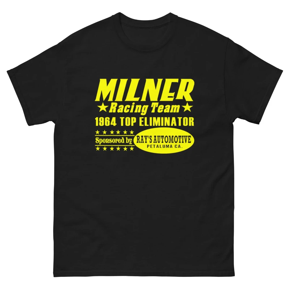 MILNER RACING 1964 TOP ELIMINATOR T SHIRT AMERICAN GRAFFITI 32 FORD 55 CHEVY Men's T-Shirt Black Casual Crew Neck T Shirts