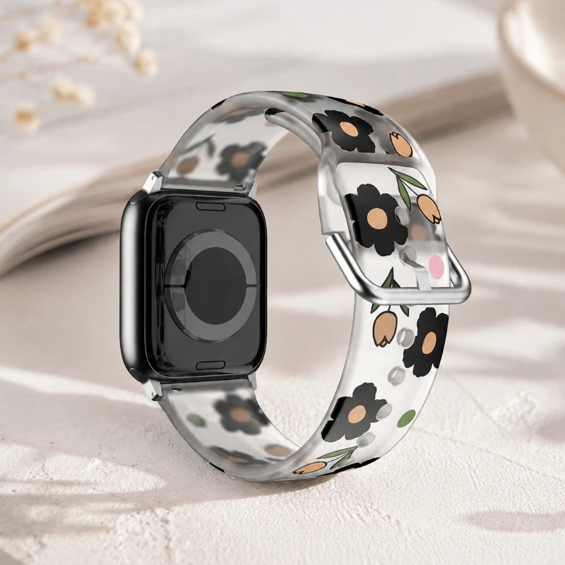 Transparent Colorful Print Silicone Strap For Apple Watch Band 44mm 40 45 41 46 42 49 38mm Bracelet iWatch 12 11 10 9 8 7 6 5 4