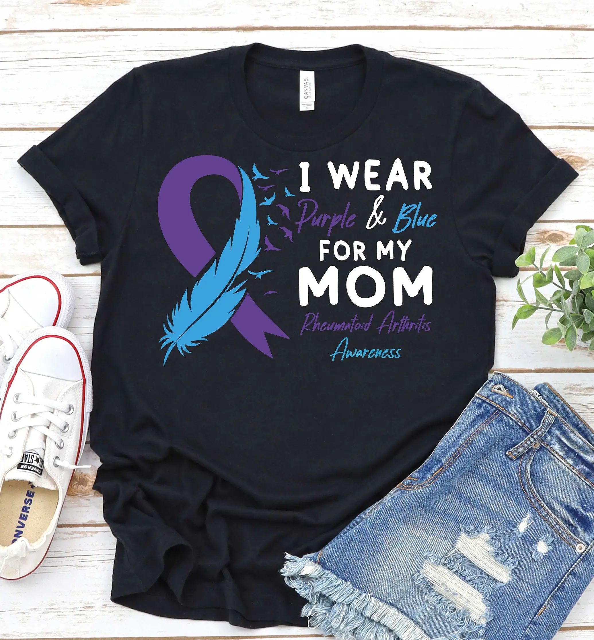 I Wear Purple And Blue For My Mom Rheumatoid Arthritis Awareness T Shirt Survivor