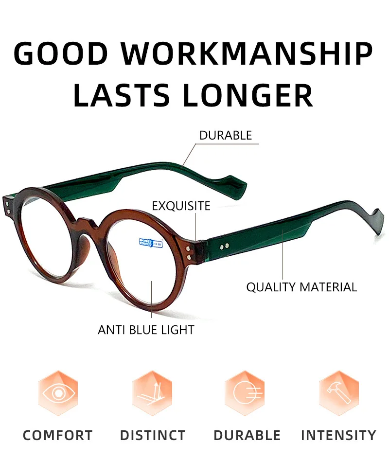 Neue Retro Runde Lesebrille Für Frauen Presbyopie Hyperopie Anti Blau Licht Lesen Brillen Schwarz Männer Brillen + 1,0 + 1,5 + 2 – Detail 3