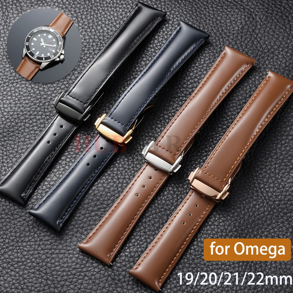 Genuine Leather Watchband Strap 19mm 20mm 21mm 22mm Black Brown Wristband for Omega Speedmaster  Bracelets Watch Accessories