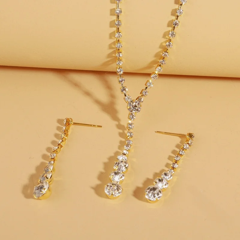 2 Sets Of New Fashion Necklace 2025 Beautiful Bride Crystal Wedding Jewelry Necklace Women Gifts Cheap Marketing Necklace Women