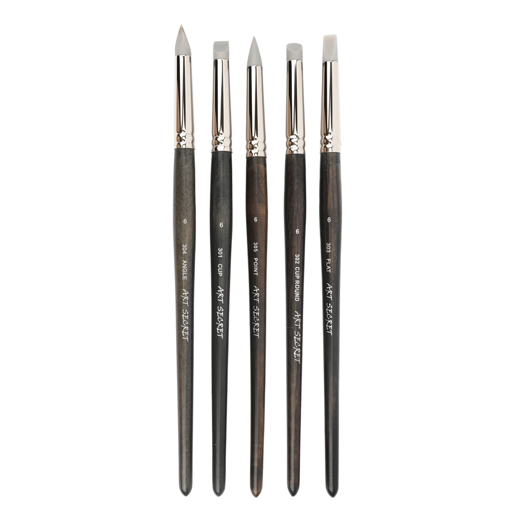 ArtSecret 5PCS Professional Silicone Paint Brushes for Oil Acrylic Painting Rubber Tip Paint Pens Shapers Brushes 301-305 Series