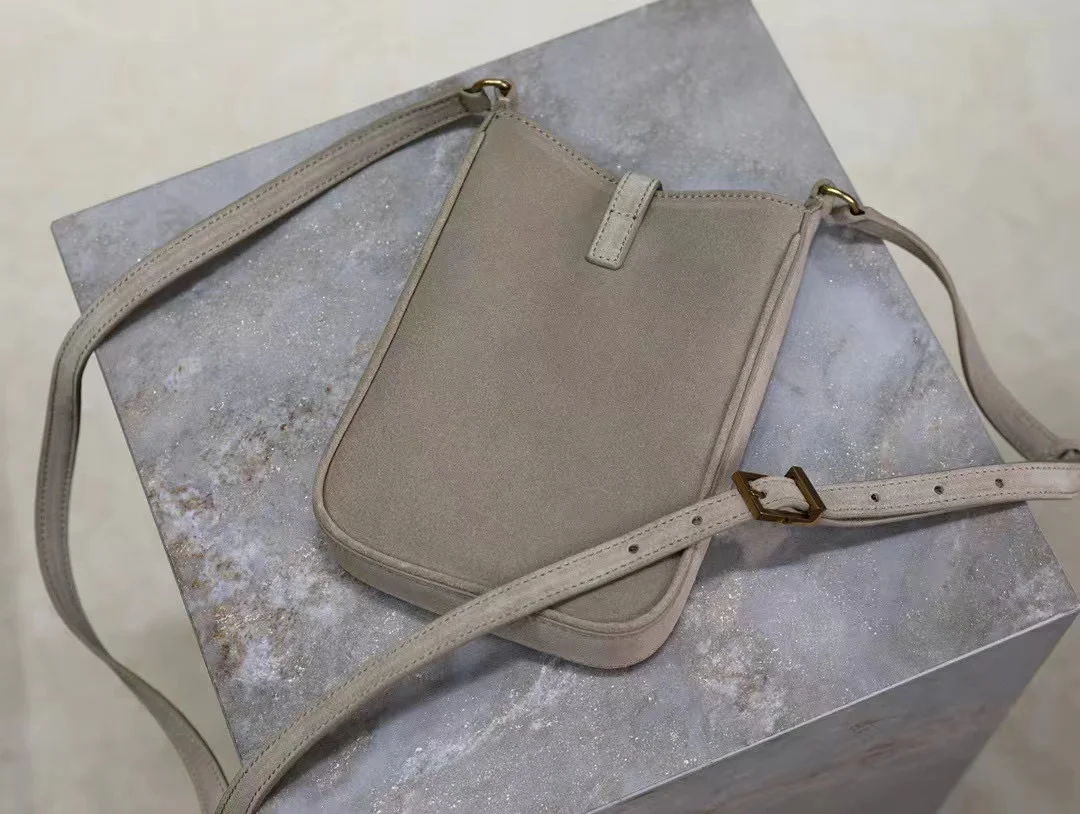 Grey color mini good match women cross-body phone bag metal letters opening and closing design suede   bag