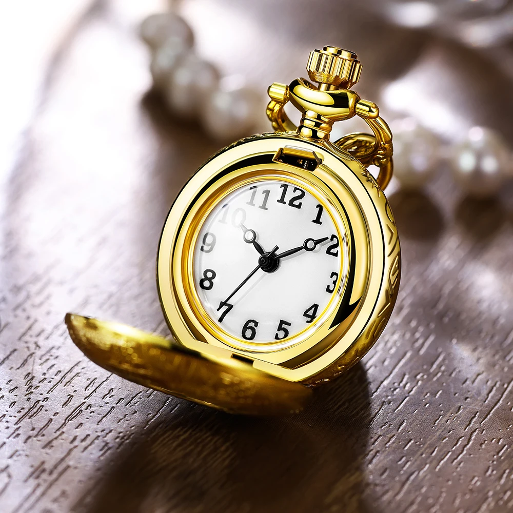 1pc Dazzling Luxury Gold Ladies Quartz Pocket Watch with Gold Pendant Necklace Elegant Pendant Schedule, Women's Gifts, Fashion