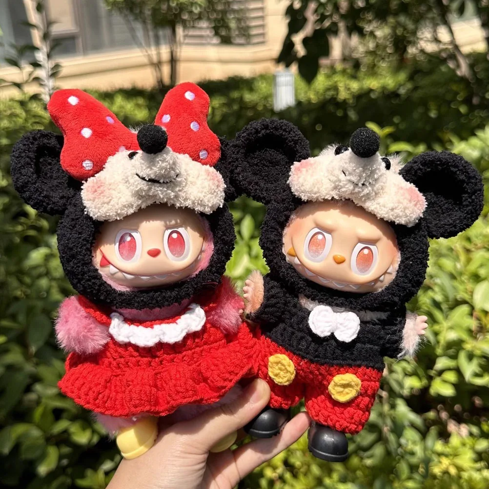 

D isney Series Change clothes For Labubu Vinyl Doll Clothes Minnie Mickey Suits Hand-Made Knitted Doll Clothes Doll's gifts