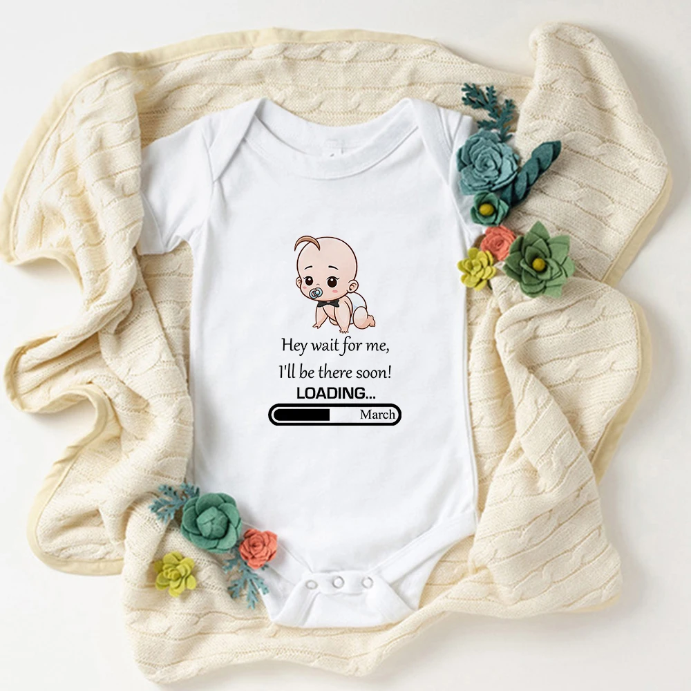 Baby Announcement July 2022 Newborn Baby Bodysuits Pregnancy Reveal Baby Boys Girls Clothes I'll be There Soon Funny Rompers