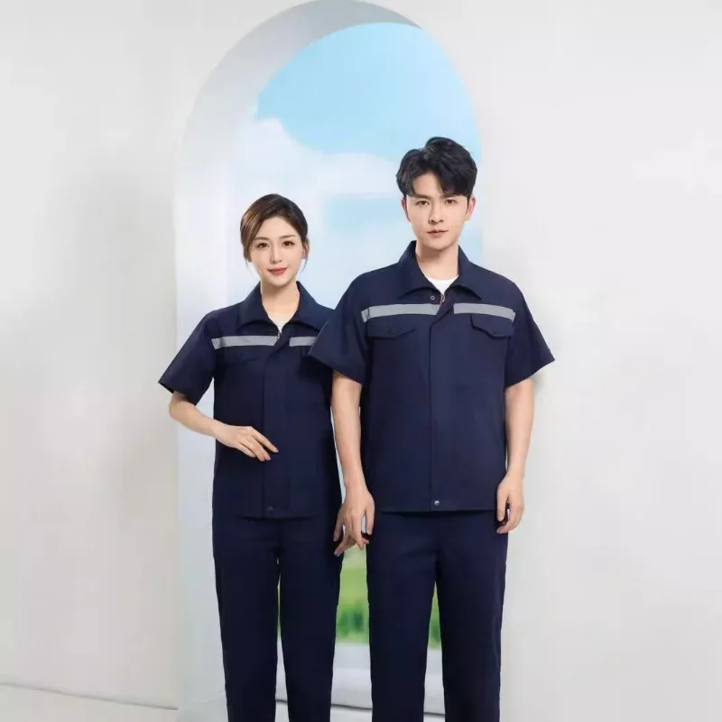 Summer half-sleeved tooling work clothes, reflective work clothes, workshop machine repair factory clothes, short-sleeved work