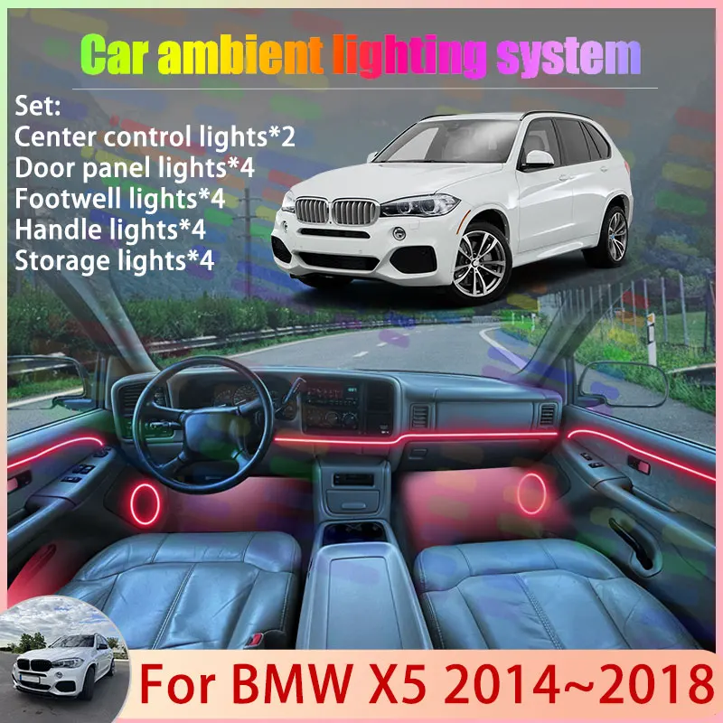 

For BMW X5 F15 F85 MK3 2014~2018 2015 2016 2017 2/18 in 1 Car Atmosphere Light Lamp RGB Shade Ensemble Streamer Atmosphere Set