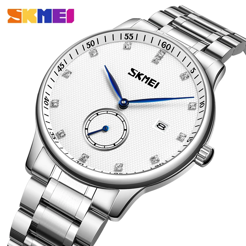 SKMEI Top Brand Luxury Stainless Steel Quartz Male Watches Clock 3Bar Waterproof Date Display Wristwatches For Men reloj hombre