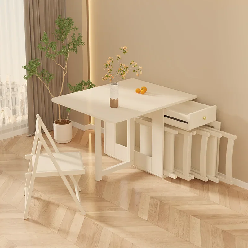 Solid Wood Rock Slab Folding Dining Table Household Small Apartment Dining Table Cream Wind Removable Multi-functional Storage D