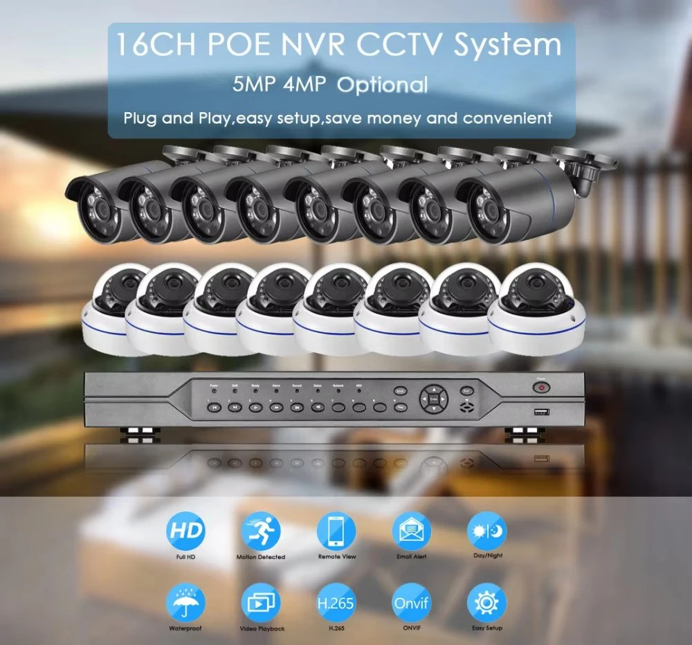 Gadinan IP66 Water Proof IP Camera NVR 5MP 4MP CCTV AI Video Security Surveillance Set POE IP Cameras Video Security Set