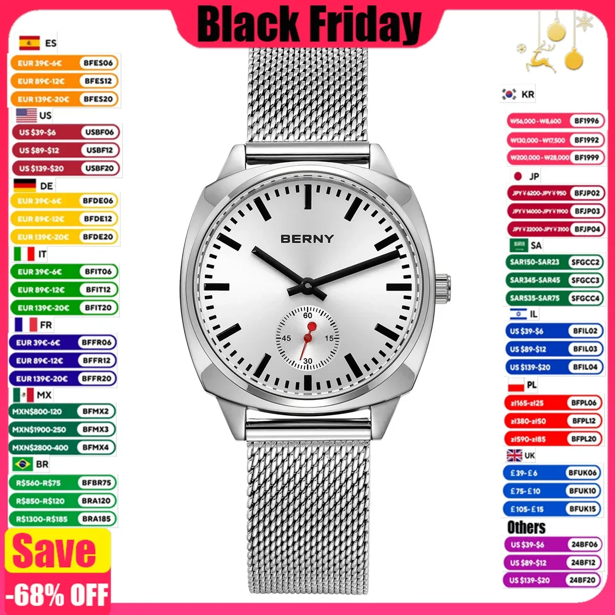 BERNY Quartz Ladies Watch Simple versatile railway watch for women Simple Dial Wristwatch Waterproof Leisure Watch for Women