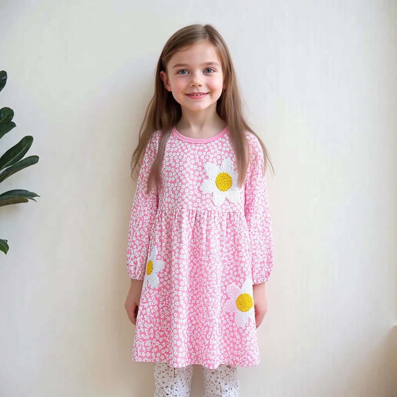 Little Maven bestickte Blumen drucken Baby Mädchen Kleid Herbst Kind Party Kostüme Frühling Kinder Casual Kleider