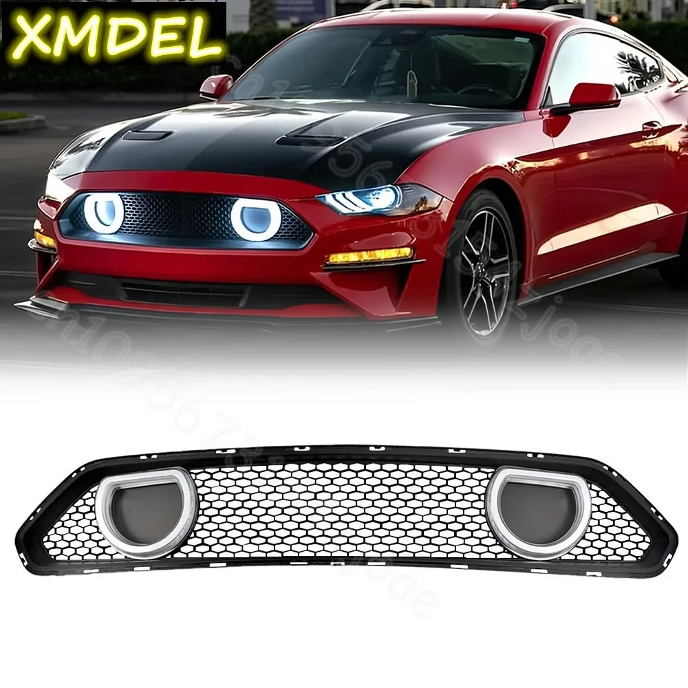 Front Grille with Light for Ford Mustang GT500 2018-2022 Modified Mach1 Style Bumper Net Radiator Grill Mask Car Accessories