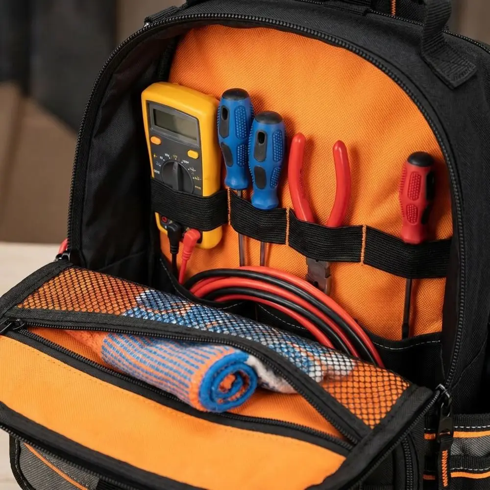 Zippered Electrician Tool Pouch Durable Portable HVAC Tool Organizer Shoulder Strap Ergonomic Handle Tool Pouch Bag Maintenance