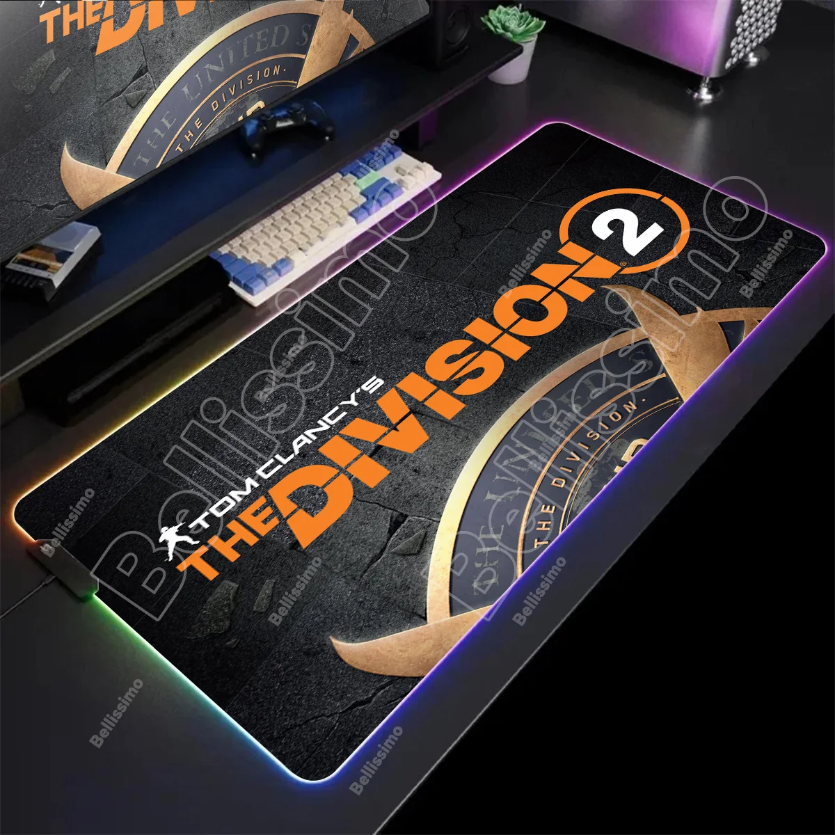 Tappetino per mouse RGB Grande gioco Tom Clancy's The Division Tastiera per computer Tappetino per mouse LED Scrivanie per ufficio e accessori per laptop antiscivolo