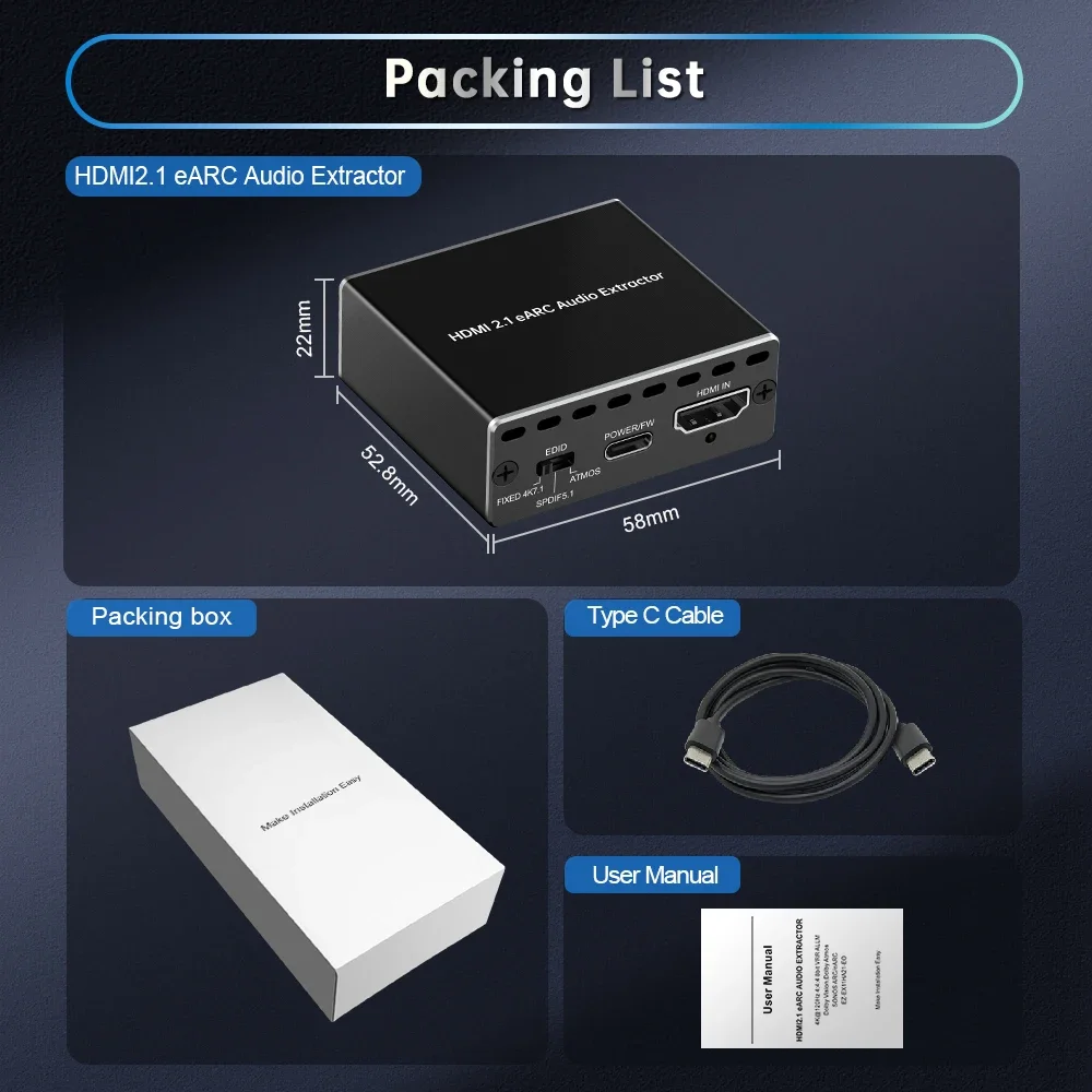 متوفر في المخزون 4K120 هرتز HDMI 2.1 EARC مستخرج الصوت 1 في 1 يدعم VRR ALLM HDCP2.3 ARC EARC لـ PS5 Xbox NVIDIA AMD