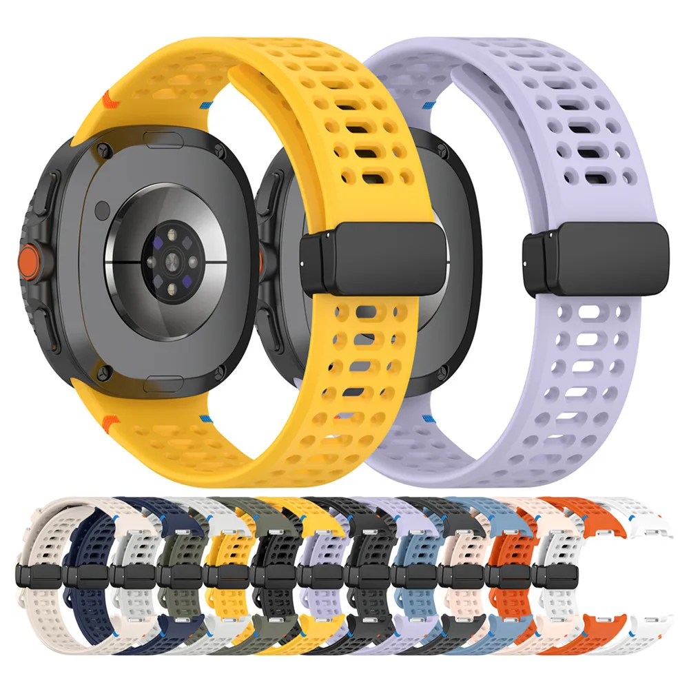 สายซิลิโคนสําหรับ Samsung Galaxy Watch 8/8 Classic Band สายนาฬิกาหัวเข็มขัดแบบพับได้ระบายอากาศได้