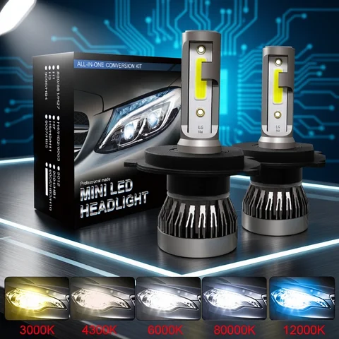 2Pcs LED H4 H7 Car Headlight H1 LED Bulb H8 H11 9005 HB3 9006 HB4 9004 HB1 H3 HB5 H13 Led Lights 20000LM Turbo Lampada 12V