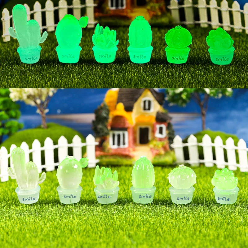 

Creative Resin Luminous Cactus Figurines Ornaments Creative Cute Miniature Plant Desktop Crafts Adornment For Dollhouse Decor