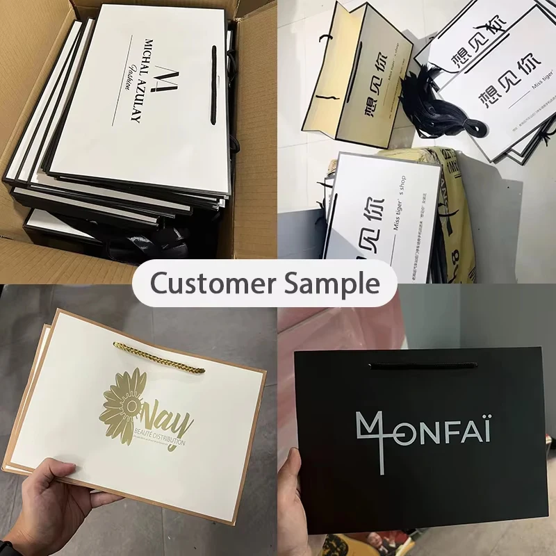 50Pcs/lot Personalization Business Shopping Clothes Package Bag with Handles Festival Gift Paper Packing Bag Custom Logo