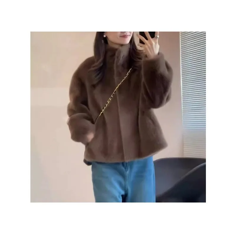 

Mink short stand-up collar fur integrated plush fur fur jacket, female winter young model