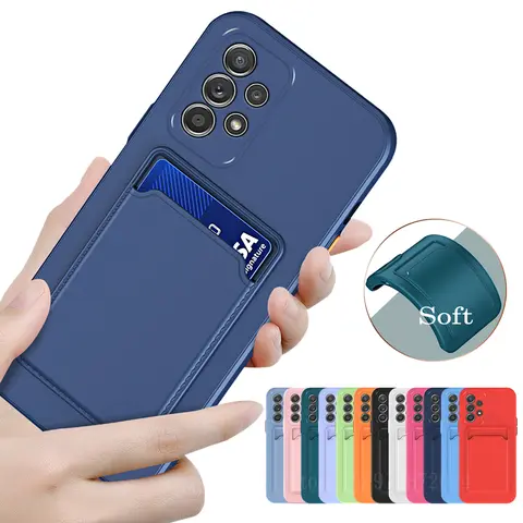 Bolsa porta-cartões capa de silicone para samsung galaxy a53 a55 5g a15 a25 a35 a54 capas para samsung a16 a14 a24 a34 a52 a33 capa macia