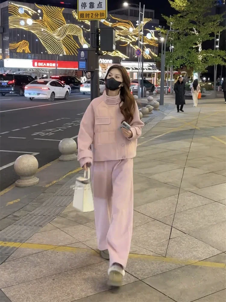 2025 Autumn/Winter New Fashionable Versatile Casual Aging Reducing Splicing Cotton Jacket+Pants Two Piece Set for Women