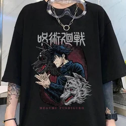 Fushiguro Megumi koszulka z nadrukiem fajne męskie luźny T-shirt uliczne letnie spersonalizowane koszula Harajuku Y2K