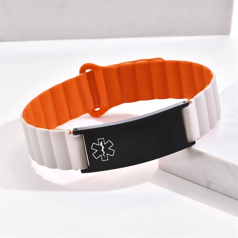 Custom Medical ID Bracelet for Men Women Personalized Engraved Silicone Strap Emergency Medical Alert Bracelets for Sports