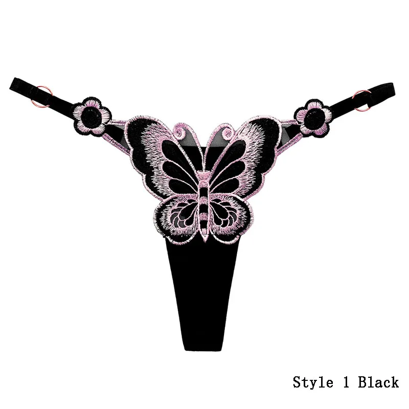 Women Sexy Thong Transparent Mesh G-string Cute Embroidery Butterfly Underpants Female Adjustable Belt Briefs Lace Love Panties