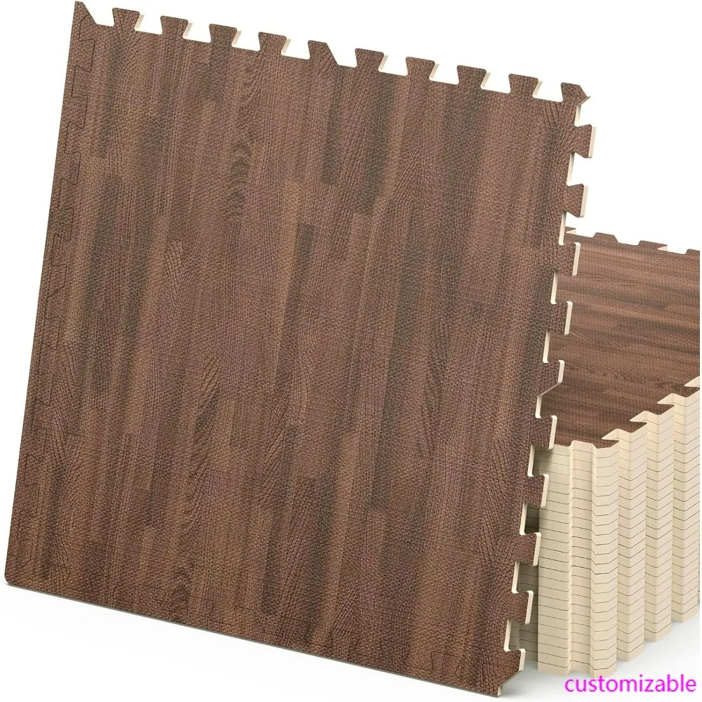 25 قطعة 24 × 24 بلاط إسفنجي متشابك من الخشب الداكن، سميك 3/8 بوصة، تغطية 100 قدم مربع