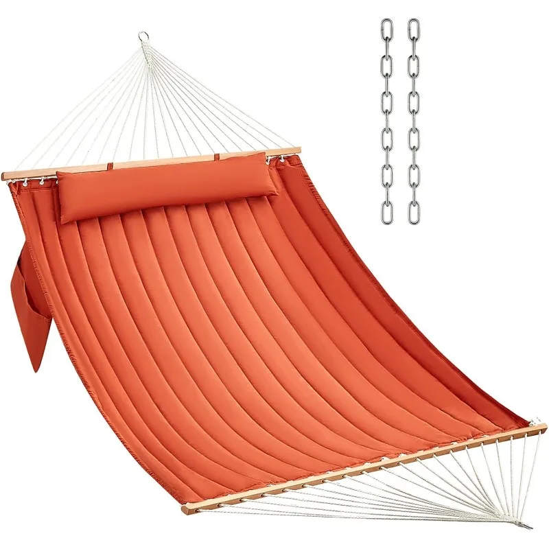 

Double Quilted Fabric Hammock with Hardwood Poles and Pillows, 450 lbs, Sleeps 2, Large Hammock